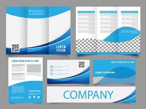 Tri fold wave brochure layout. Blue and white flyer. For design and print. Co Stock Illustration