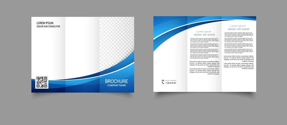 Tri fold wave brochure layout. Blue and white flyer. For design and print . B Stock Illustration