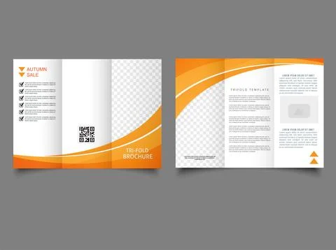 Tri fold wave brochure layout, orange and white flyer. For design and print. Stock Illustration