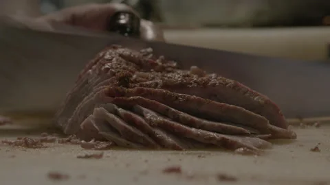 Tri-Tip Steak Being Cut Into Slices Stock Footage 316718830