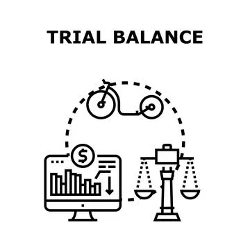 Trial balance concept with financial data and weighing scale Stock Illustration