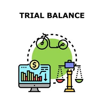 Trial balance concept with financial data and weighing scale Stock Illustration