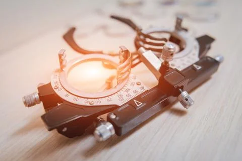 Trial frame. Test glasses optometry. Medical background. Stock Photos