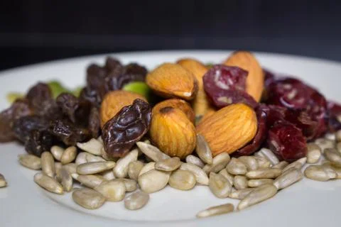 Trial mix on the dish. Stock Photos