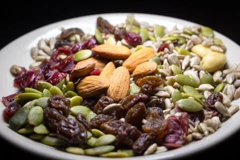 Trial mix on the dish. Stock Photos