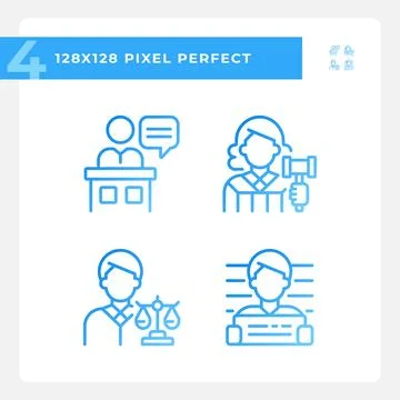 Trial process participants pixel perfect gradient linear vector icons set Ilustração Stock