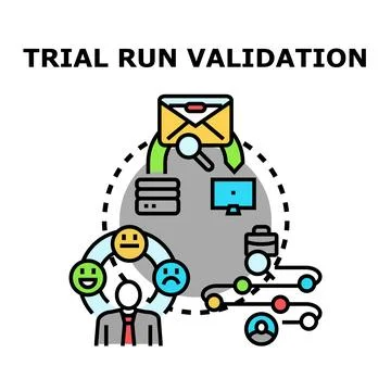 Trial run validation process concept vector Illustrazione stock