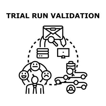 Trial run validation process concept vector Stock Illustration