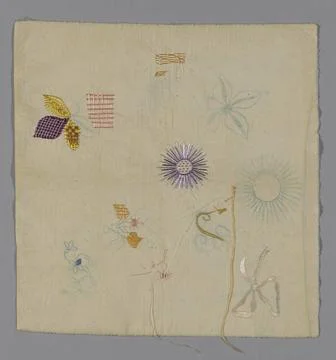 Trial Sheet Made 1801 1900 Illinois. Cotton, plain weave; embroidered . Co... Fotos Stock