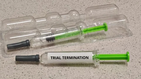 TRIAL TERMINATION concept for clinical evaluation of syringe-administered Stock Footage 347409642