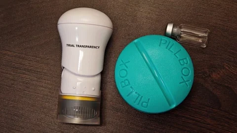 TRIAL TRANSPARENCY autoinjector concept for clinical evaluation of injectable Stock Footage 347479809