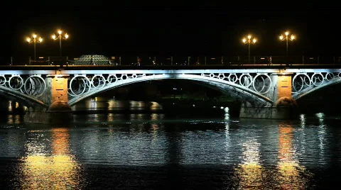 Triana bridge by night Stock Footage 866413