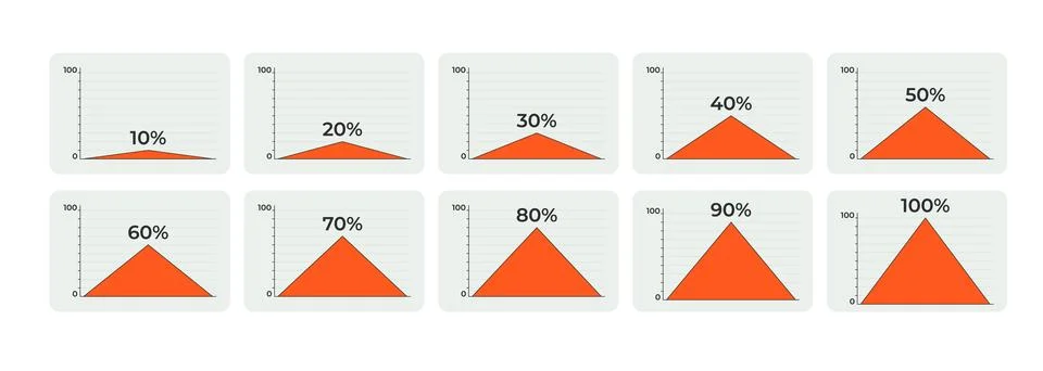 Triangle area charts progress flat UI data visualization element set Stock Illustration