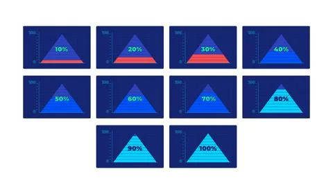 Triangle area charts progress neon dashboard UI element set Stock Illustration