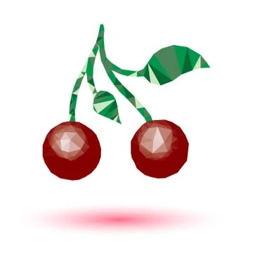 Triangle art cherry lowpoly illustartion isolated on white background Stock Illustration