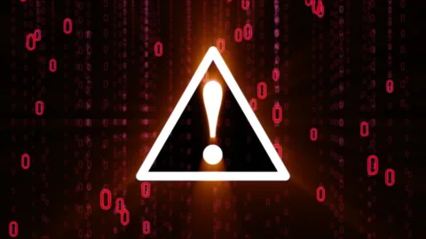 Triangle Attention Danger Alert Symbol on Dark Red Glitched Background. Stock Footage 293468987