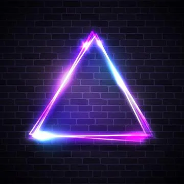 Triangle background on brick texture. Neon sign. Stock Illustration