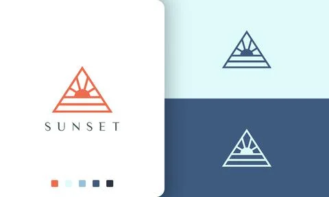 Triangle beach or sea logo with simple and modern sun shape Stock Illustration