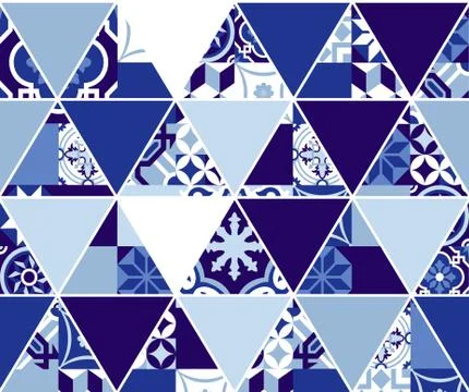 Triangle blue pattern with classic mosaic tile art Stock Illustration