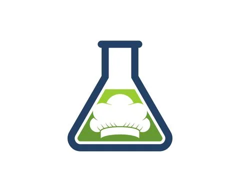 Triangle bottle laboratory with green liquid and chef hat inside Stock-Illustration