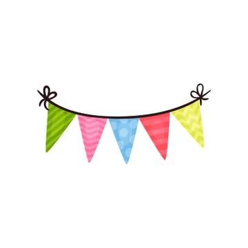 Triangle bunting flags with various patterns. Colorful accessory for Birthday Illustrazione stock
