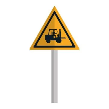 Triangle caution emblem and laborer with forklift Stock Illustration