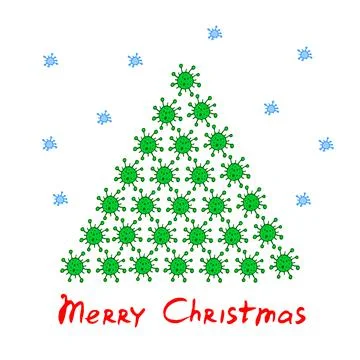 Triangle, Christmas Tree Shape Made of Coronavirus Icons, cells. Xmas Spruce  Stock Illustration