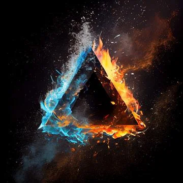 A triangle in the clash of ice and fire on black background. 스톡 일러스트