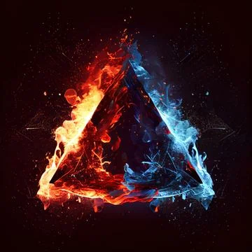 A triangle in the clash of ice and fire on black background. Stock Illustration