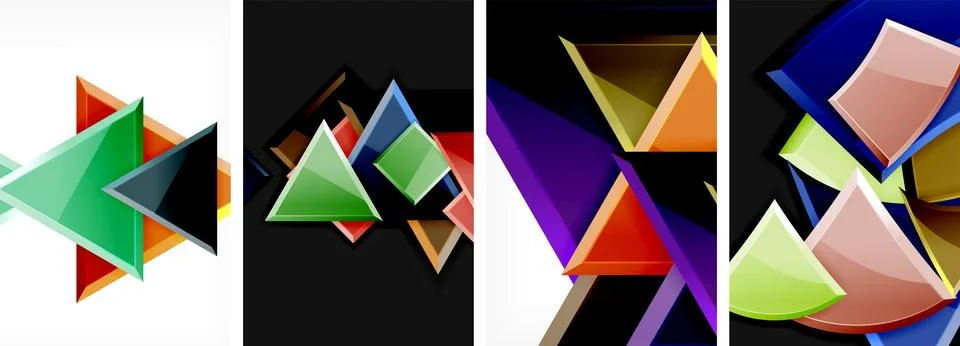 Triangle composition poster background set for wallpaper, business card, cover Stock Illustration