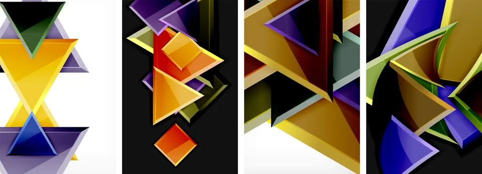 Triangle composition poster background set for wallpaper, business card, cover Stock Illustration