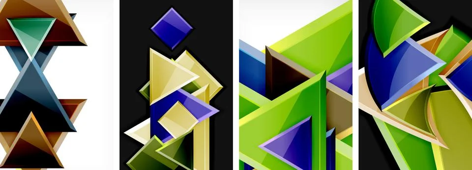 Triangle composition poster background set for wallpaper, business card, cover Stock Illustration