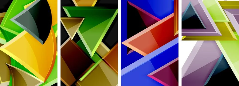 Triangle composition poster background set for wallpaper, business card, cover Stock Illustration