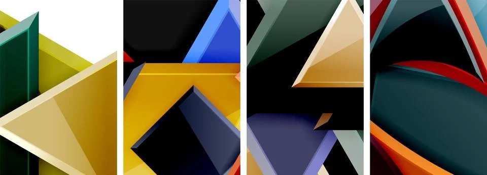 Triangle composition poster background set for wallpaper, business card, cover Stock Illustration