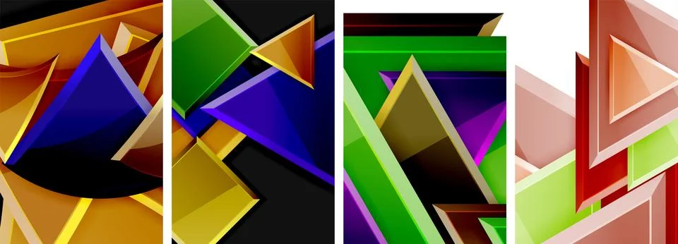 Triangle composition poster background set for wallpaper, business card, cover Stock Illustration