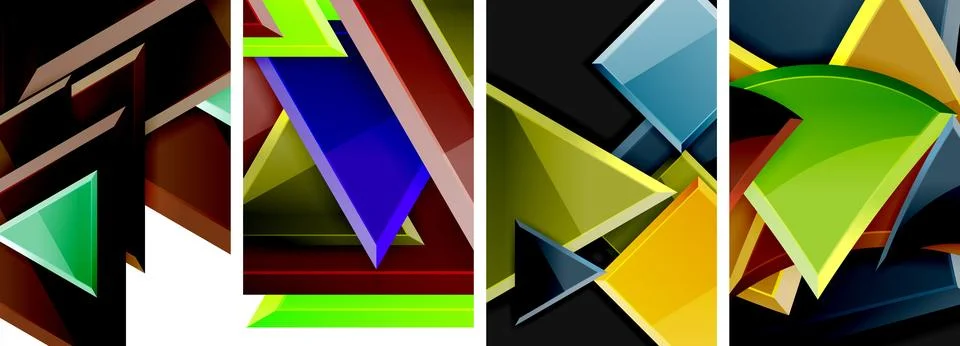 Triangle composition poster background set for wallpaper, business card, cover Stock Illustration