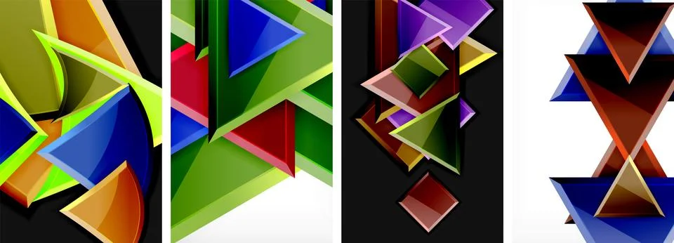 Triangle composition poster background set for wallpaper, business card, cover Stock Illustration