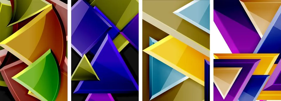 Triangle composition poster background set for wallpaper, business card, cover Stock Illustration