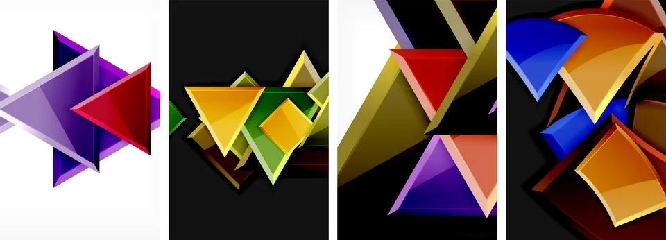 Triangle composition poster background set for wallpaper, business card, cover Stock Illustration