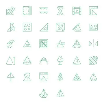 Triangle Comprehensive Vector Bundle with 32 Pixel Aligned Thin Line 128x12.. Stock Illustration