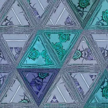 Triangle continuous pattern in turquoise, white and blue colors.  Floral embr 스톡 일러스트