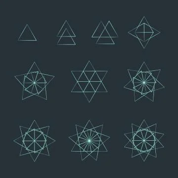 Triangle contour various sacred geometry set. Stock Illustration