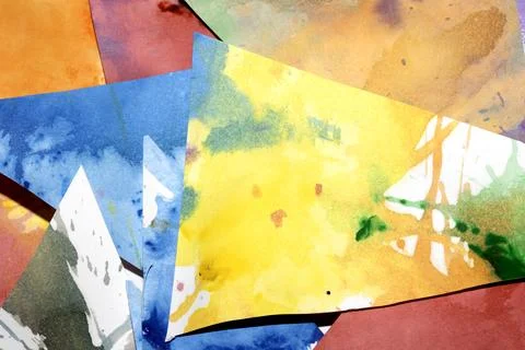 Triangle cut paper with paint splatters abstract rainbow background paint c.. Stock Illustration
