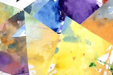 Triangle cut paper with paint splatters abstract rainbow background paint c.. Stock Illustration