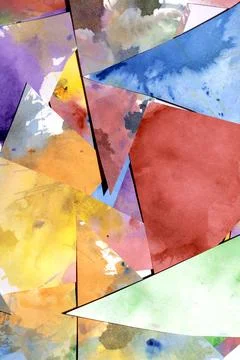 Triangle cut paper with paint splatters abstract rainbow background paint c.. Stock Illustration