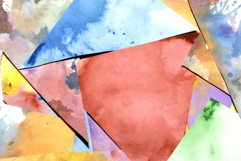 Triangle cut paper with paint splatters abstract rainbow background paint c.. Stock Illustration
