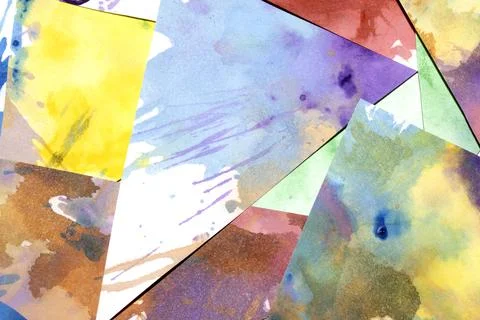 Triangle cut paper with paint splatters abstract rainbow background paint c.. Stock Photos