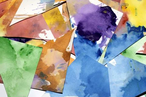 Triangle cut paper with paint splatters abstract rainbow background paint c.. Stock Photos