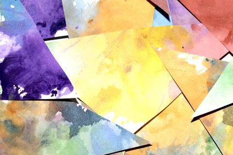 Triangle cut paper with paint splatters abstract rainbow background paint c.. Stock Photos