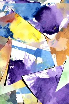 Triangle cut paper with paint splatters abstract rainbow background paint c.. Stock Photos